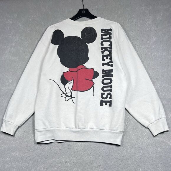 80s Vintage DISNEY Mickey Mouse Sweatshirt Large White Jumper Character Fashions - Picture 8 of 13